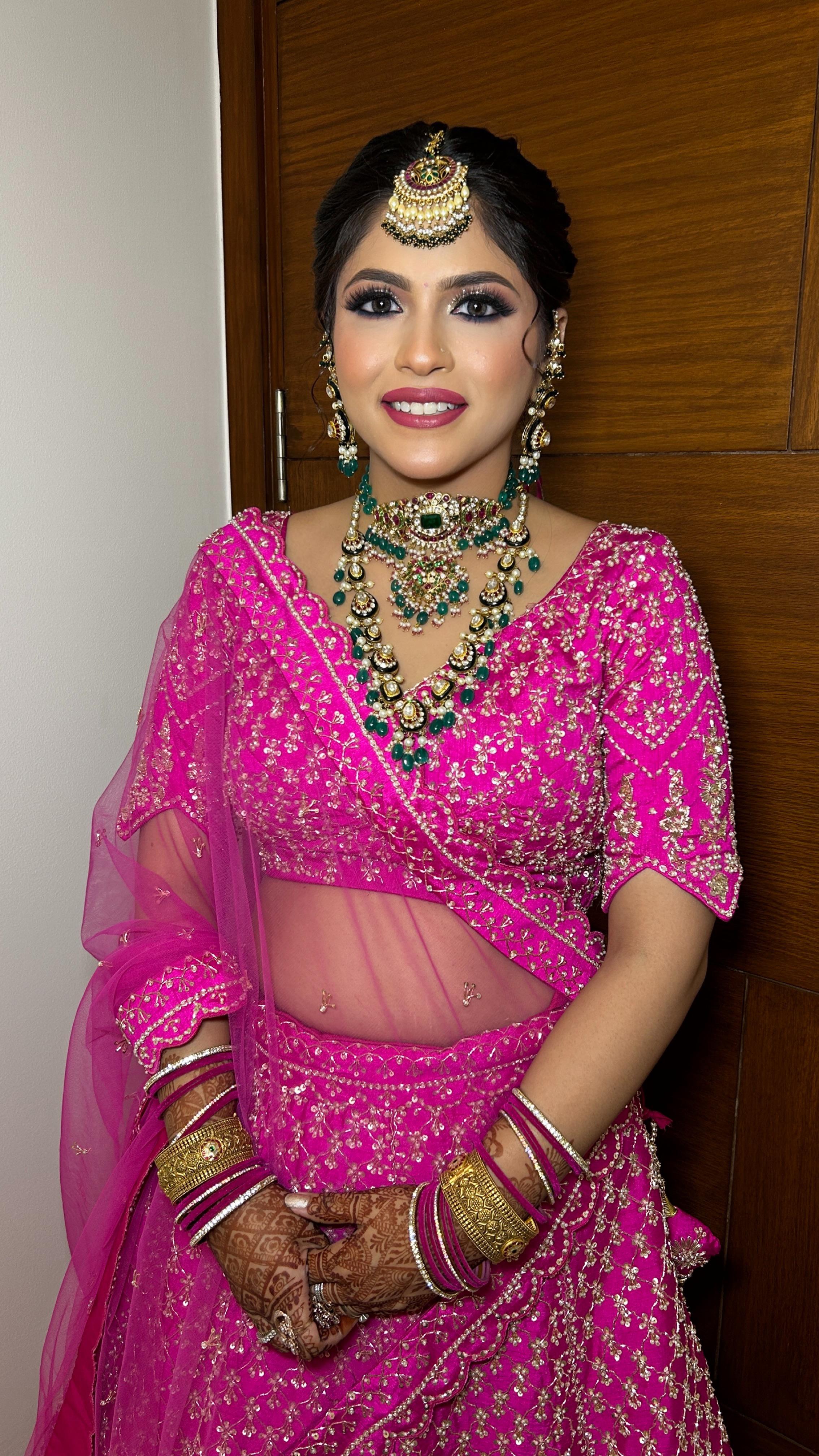 Radiant Pink Lehenga Party Look with HD Makeup